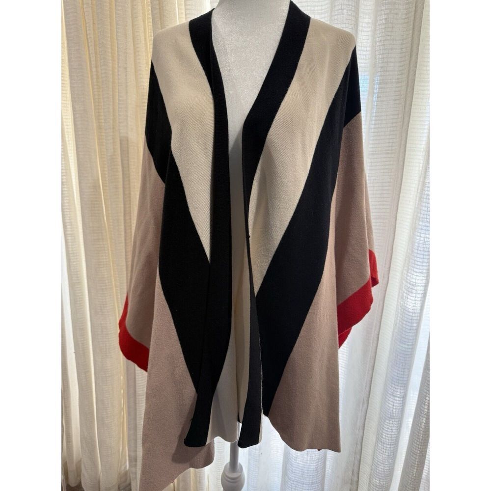 Christine Phillipe‎ Cardigan Womens Medium Open Duster Jacket Black Red Beige